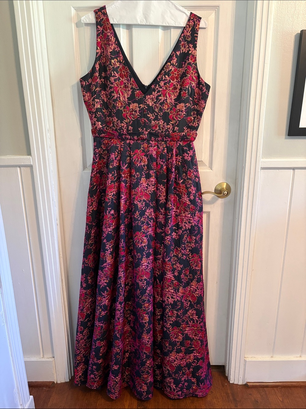 Badgley Mischka Pink Floral Jacquard Gown